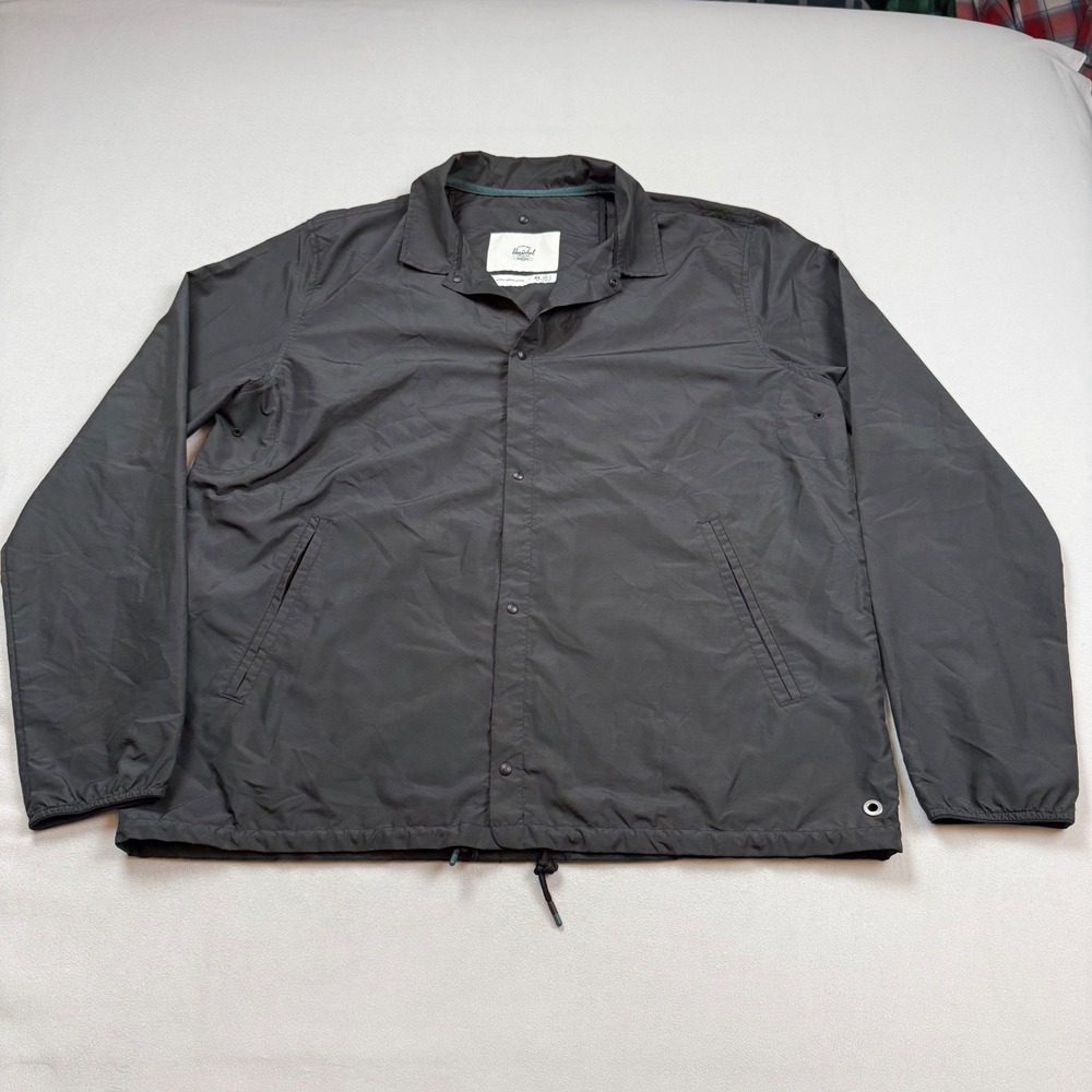 Herschel Supply Co Voyage Coach Jacket Men XL Black Ripstop Windbreaker Packable